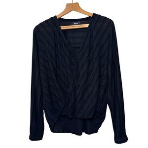 Anthropologie Black Draped V-Neck Long Sleeve Blouse